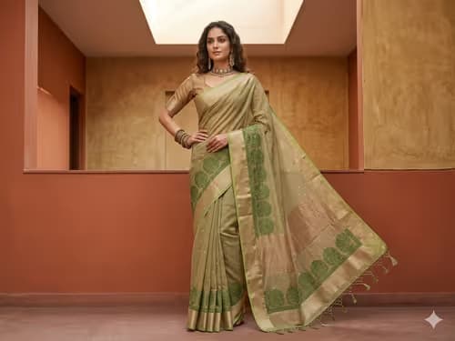 Organza tissue saree with ready blouse