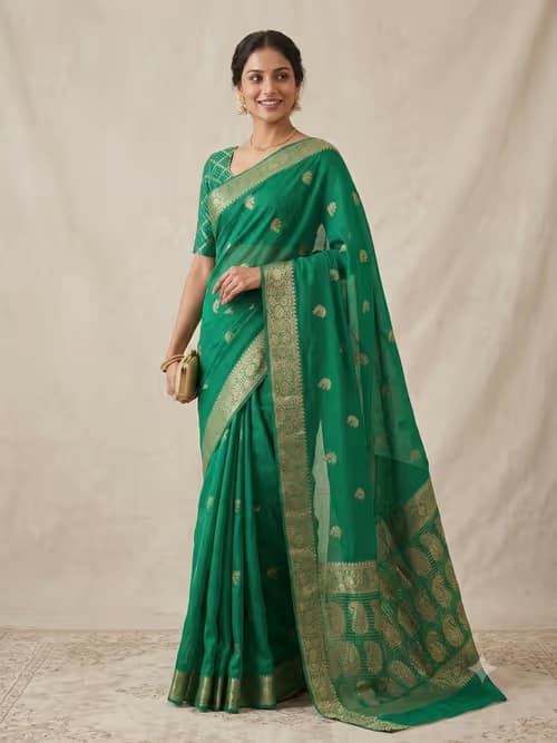 Crape silk saree with ready blouse