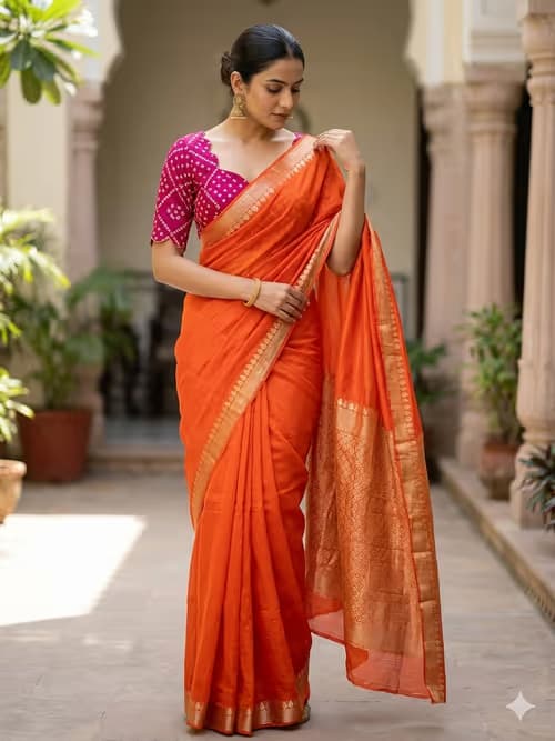Soft creap silk saree with ready blouse