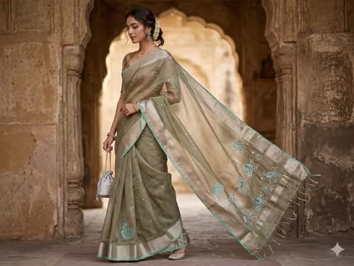 Organza tissue saree with ready blouse