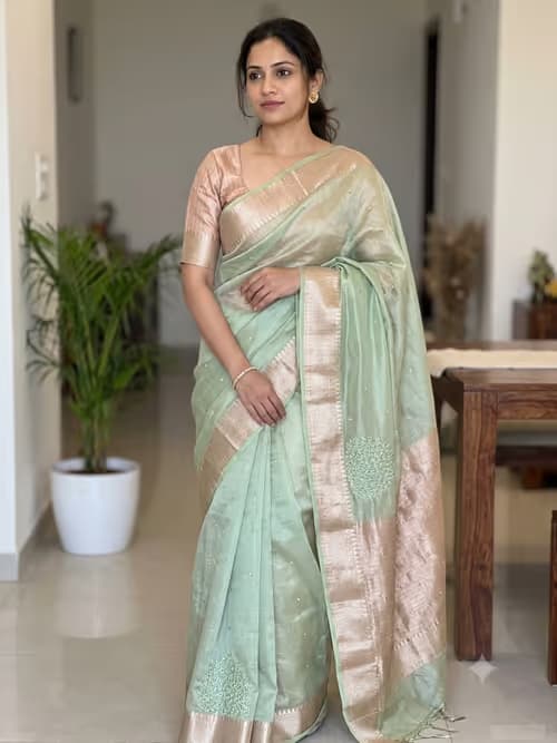 Organza tissue saree with ready blouse